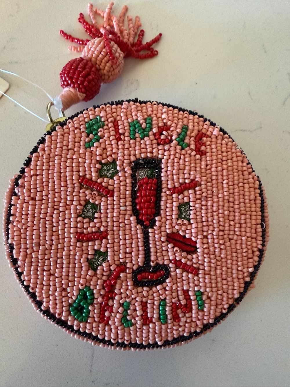 Anthropologie Beaded Round Coin Purse in Peach, Red, Green